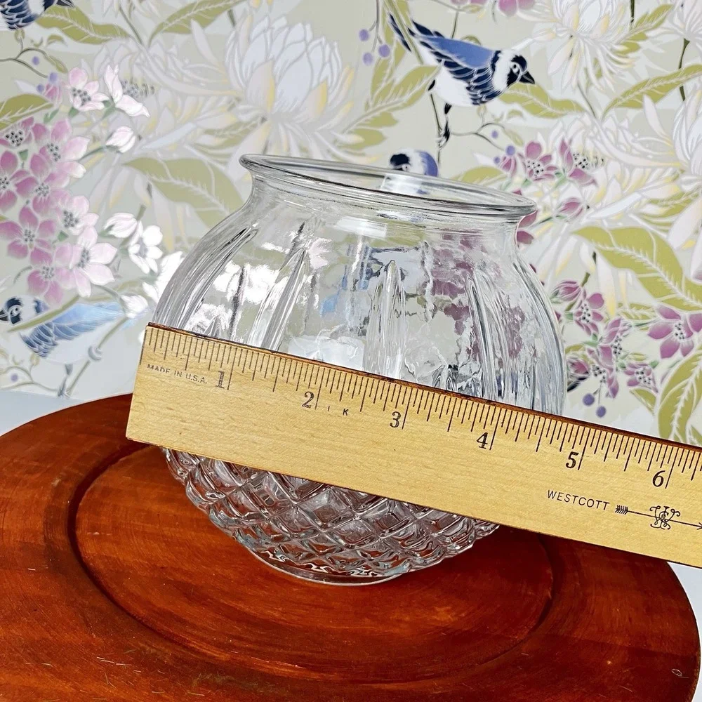 Vintage HJG Pressed Glass Candy Jar‎ Lid Diamond Cut Rose Base Art Deco MCM